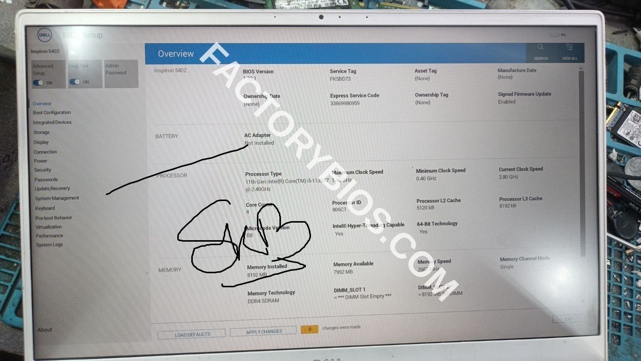 Dell  Inspiron 5402  - DELL Inspiron 5402 MKB N TGL 8L MB 19861-1 KTKHP$CA SRK05 CON LP TGP B GRAPHICS FK5BD73 8MB 16MB FACTORY BIOS - Image 1