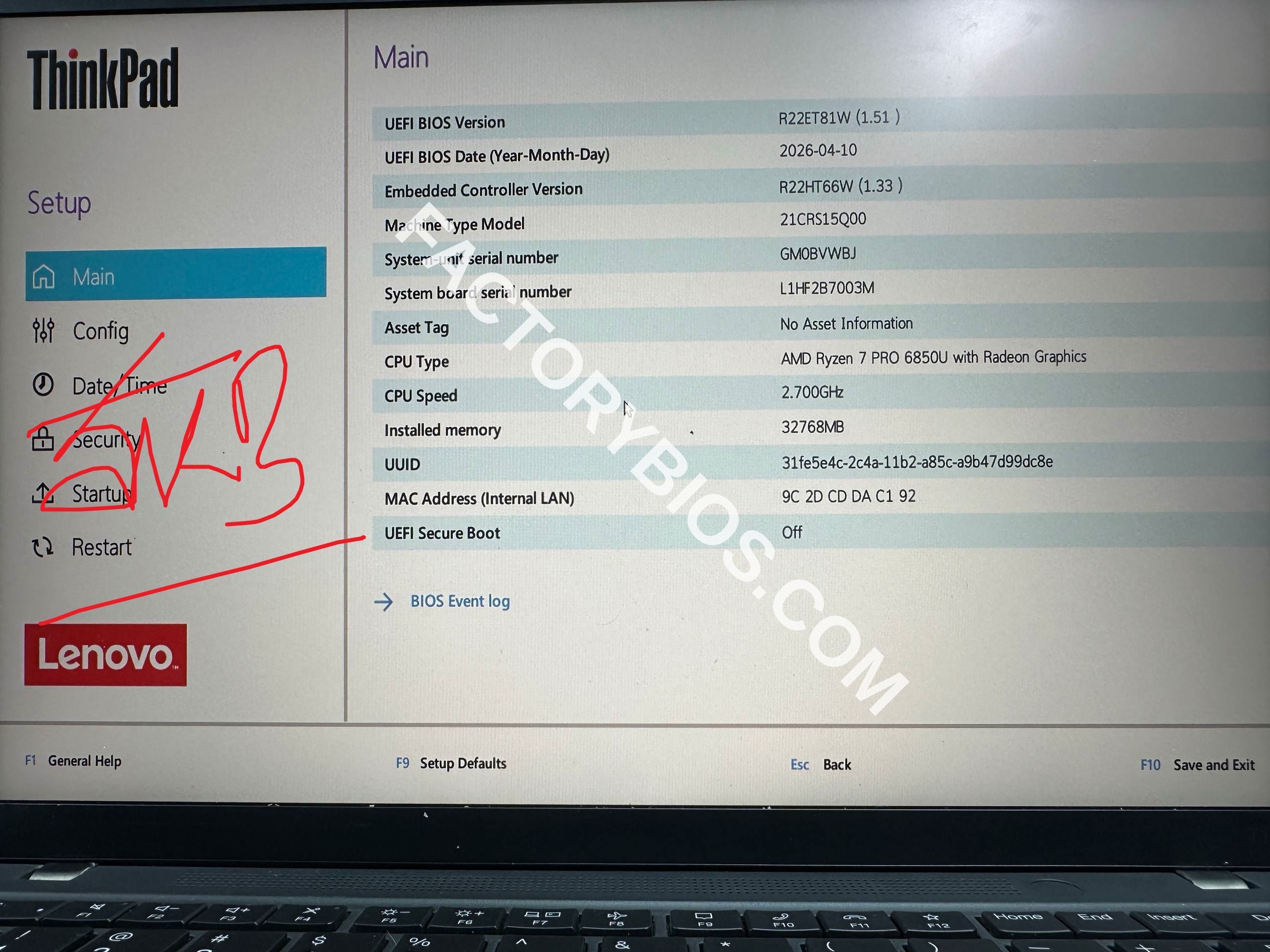 Lenovo ThinkPad T14s Gen 3 - Type 21CR - ThinkPad T14s Gen 3 - Type 21CR JX3C5 JT4C5 NM-E422 Rev 1.0 AMD Ryzen 7 PRO 6850U R22ET81W R22ET EC FACTORY BIOS - Image 2