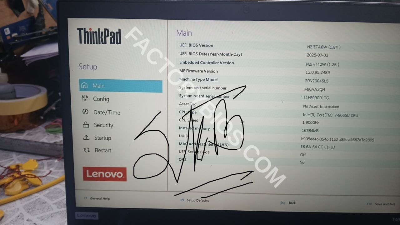 Lenovo ThinkPad T490 - ThinkPad T490 Type 20N2 SREJP SRF9W CON LP N2IETA6W N2IET FT490 FT492 FT590 FP531 NM-B901 Rev 1.0 2018-12-28 FACTORY BIOS - Image 1