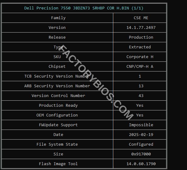 Dell Precision 7550 - Dell Precision 7550 SRH8P COR H FDX50 LA-J171P Rev 1.0 (A00) 2020-03-25 FACTORY BIOS - Image 5